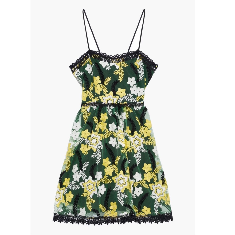 CHARO RUIZ IBIZA Crocheted Lace-Trimmed Embroidered Tulle Mini Dress Emerald